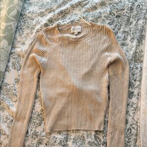 Zara Light Beige Ribbed Crew Neck Sweater